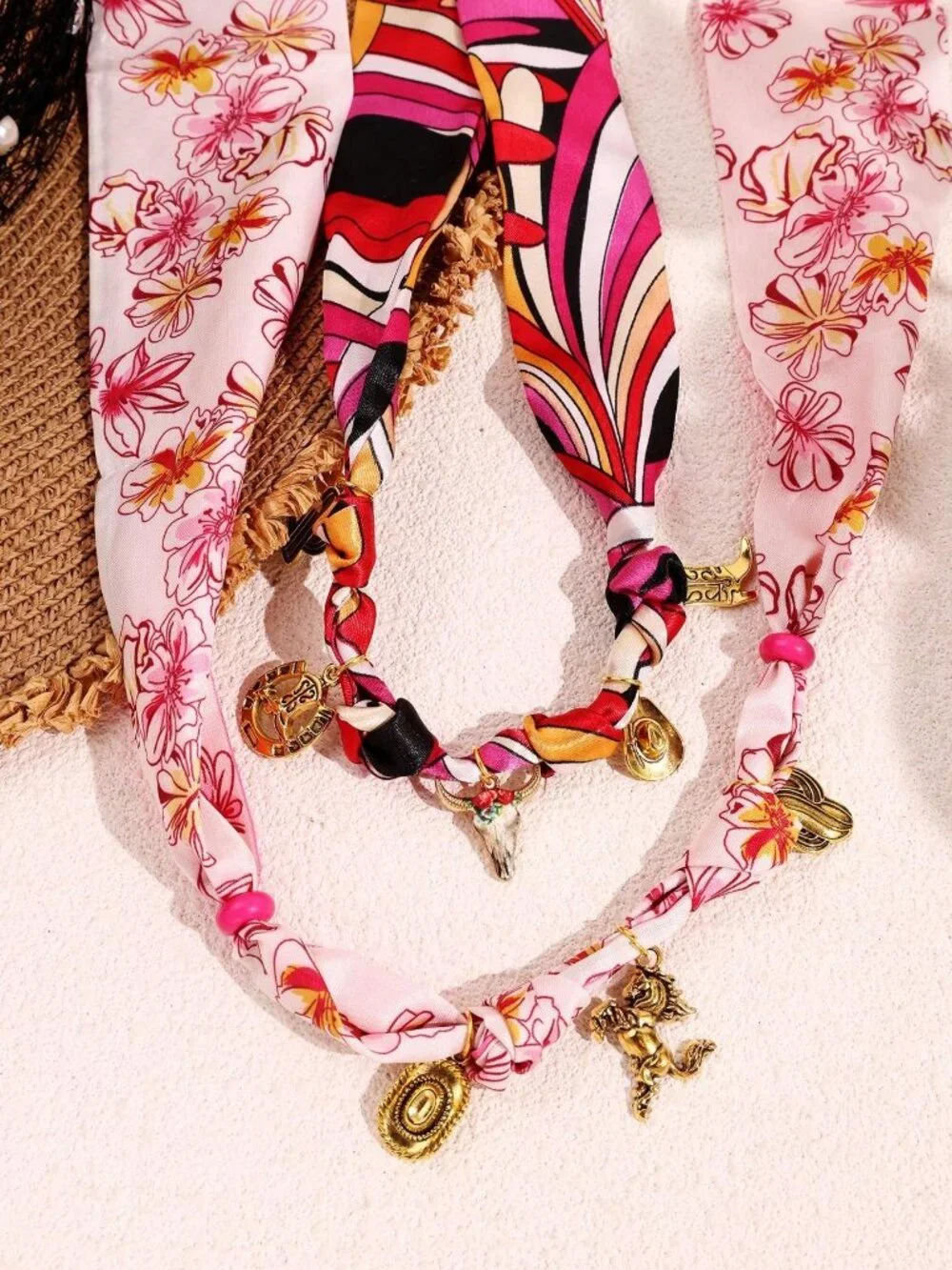 Western Cowboy Bandana Scarf Necklace Boots Cactus Charms Boho